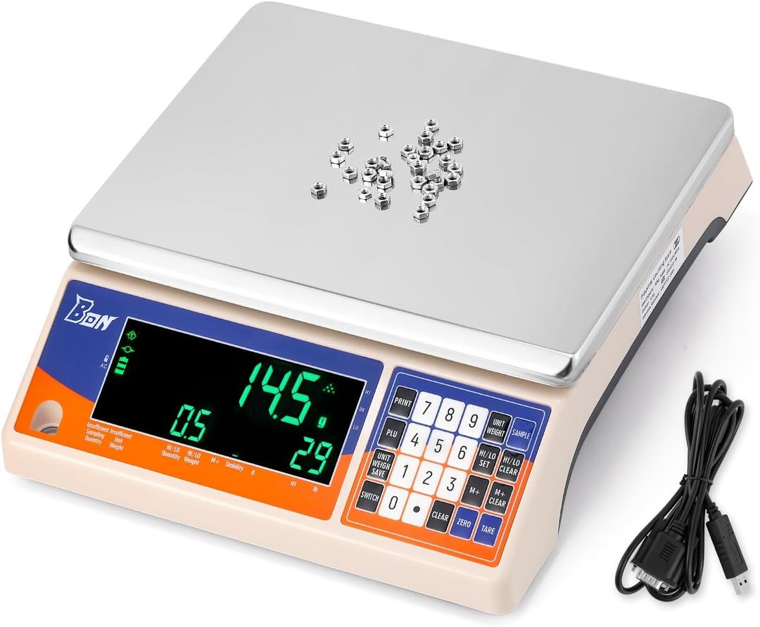 Bonvoisin Industrial Counting Weight Scale lb/oz/kg/g Electronic Digital Inventory Counting Scale for Small Parts Coins Piece with Data Cable(30kg/66lb, 0.1g)