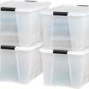IRIS USA 72 Qt Stackable Plastic Storage Bins with Lids, 4 Pack - BPA-Free, Made in USA - Discreet Organizing Solution, Latches, Durable Nestable Containers, Secure Pull Handle - Pearl