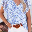 Dokotoo Women's Casual Boho Floral Print V Neck Long Sleeve T Shirt Blouses