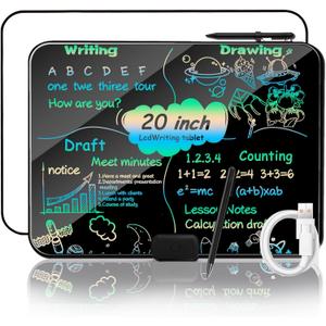 NiuTidea LCD Writing Tablet 20Inch Colorful Drawing Tablet Doodle Board, Type-C Charging Drawing Pads, Educational Learning Toddler Toys for 3 4 5 6 7 8 9 Years Old Boy and Girls Black
