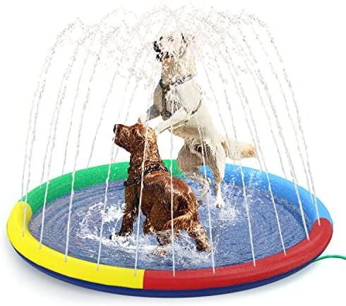 Splash Sprinkler Pad for Dogs - 67" Thicken Pet Swimming Pool Bathtub, 2024 New Pet Summer Backyard Playset & Water Toys(67",Blue&Yellow&Green&Red)