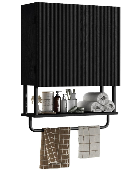 RUSTOWN Fluted Bathroom Wall Cabinet with 2 Doors, 3-Tier Medicine Cabinet