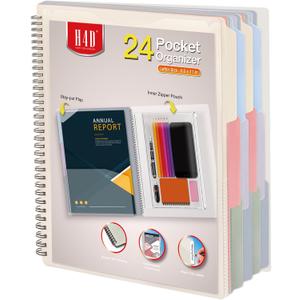 H4D 24 Pocket Morandi Color Spiral Multi Pocket Folder Poly Project Organizer