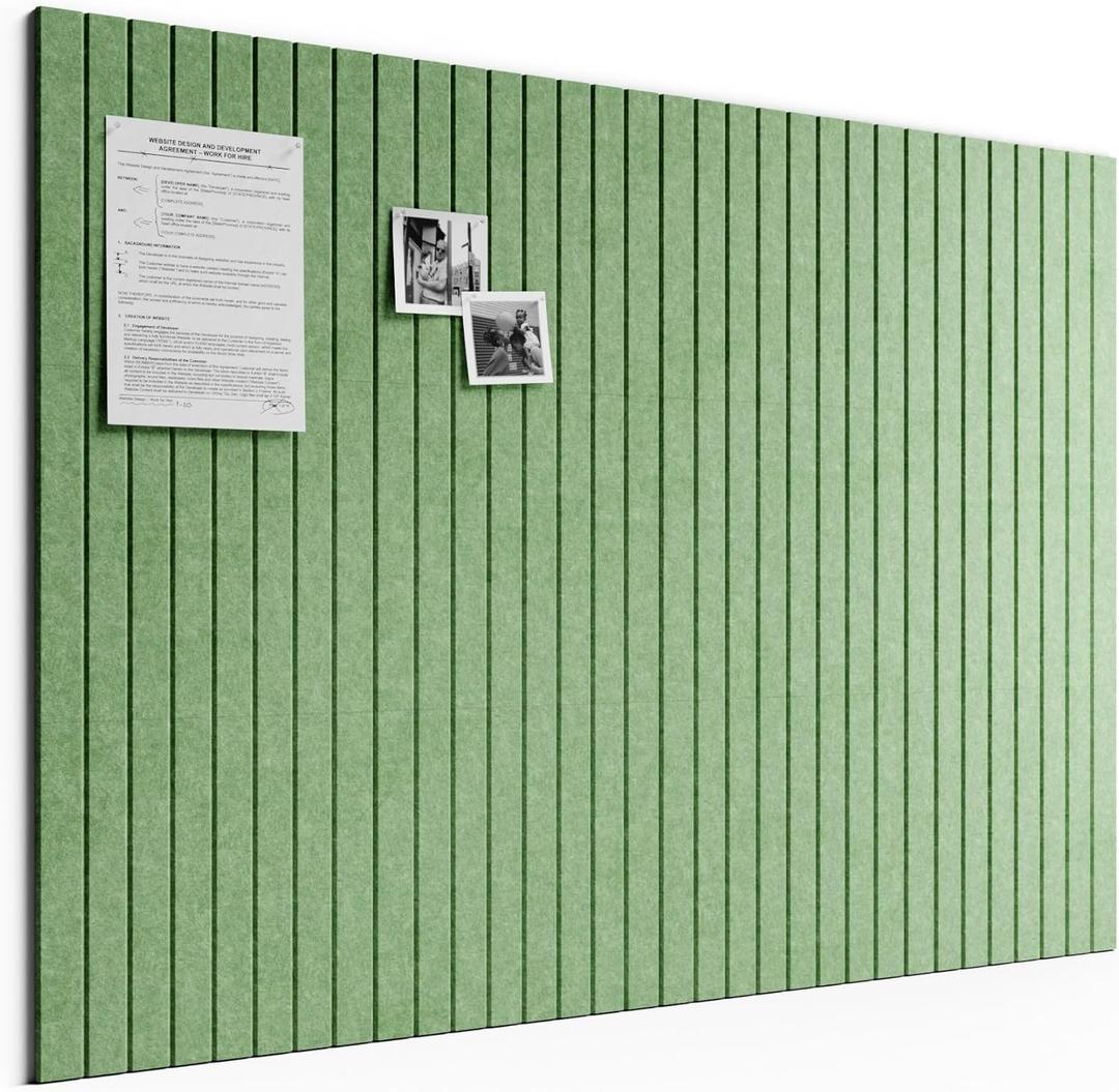 Bumusty Large Cork Board Alternative-48 x 36" Felt Bulletin Board Tiles, with 30 Pushpins, 70 Adhesive Tabs, Fine-Stripe 12-Pack, Cork Boards for Office Push Pin Board Felt Board-Moss Green
