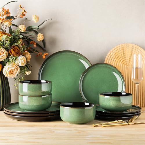 LERATIO Ceramic Dinnerware Sets for 4,Porcelain Plates and Bowls Sets,Handmade Reactive Glaze Dishes Set,Oven&Dishwasher & Microwave Safe,Service for 4