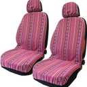 Pink Car Seat Cover Hippie Boho 4PCS Cute Western Accesories for Women Girls' GIF, Automotive Interior Covers Stripe Multi-Color Breathable, Universal fit for Sedan, Vans, Trucks, SUV