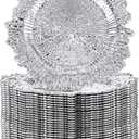32 Pack Charger Plates Set Reef Chargers for Dinner Table Serving Tray Floral Plastic Decorative Plates for Table Setting Wedding Party, 13 Inch(Silver)