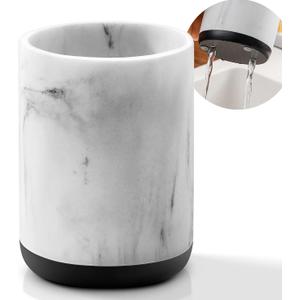 VITVITI Toothbrush Holders for Bathrooms, Toothpaste Tooth Brushing Holder, Bathroom Organizer Countertop for Vanity/Makeup Brushes, White Resin Marble Look, Stand Cup, Small