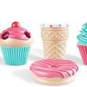 Bathroom Accessories Sets Organizer Complete with Milkshake Lotion/Soap Dispenser,Egg Tube Bath Cup/Tumbler,Donut Soap Dish,Cake Toothbrush Holder for Kids Bath Decor (Pink)