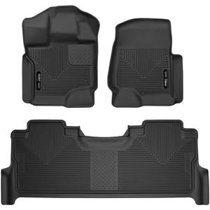 Husky Liners X-act Contour Floor Mats | Fits 2017-2024 Ford F-250/F-350/F-450 Crew Cab w/Underseat Storage | Front & 2nd Row, 3-pc Black - 53388