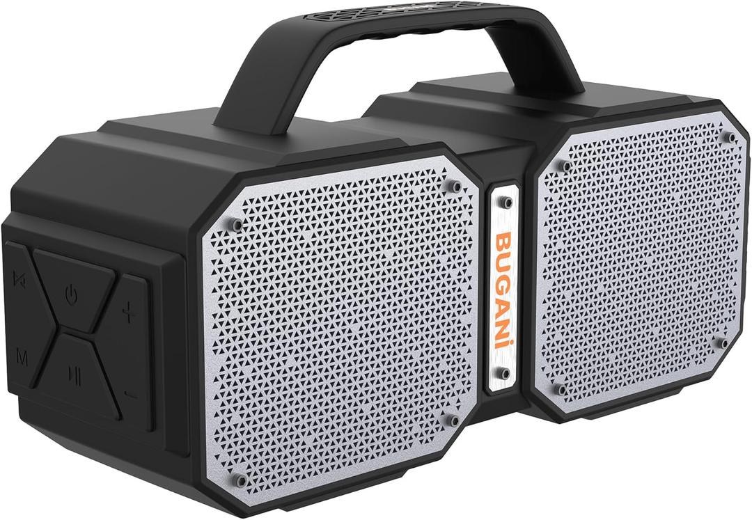 BUGANI Bluetooth Speaker, Shock Portable Bluetooth 5.3, Waterproof, Wireless Speakers, 60W Super Power, Outdoor Speaker, Black (New Model)