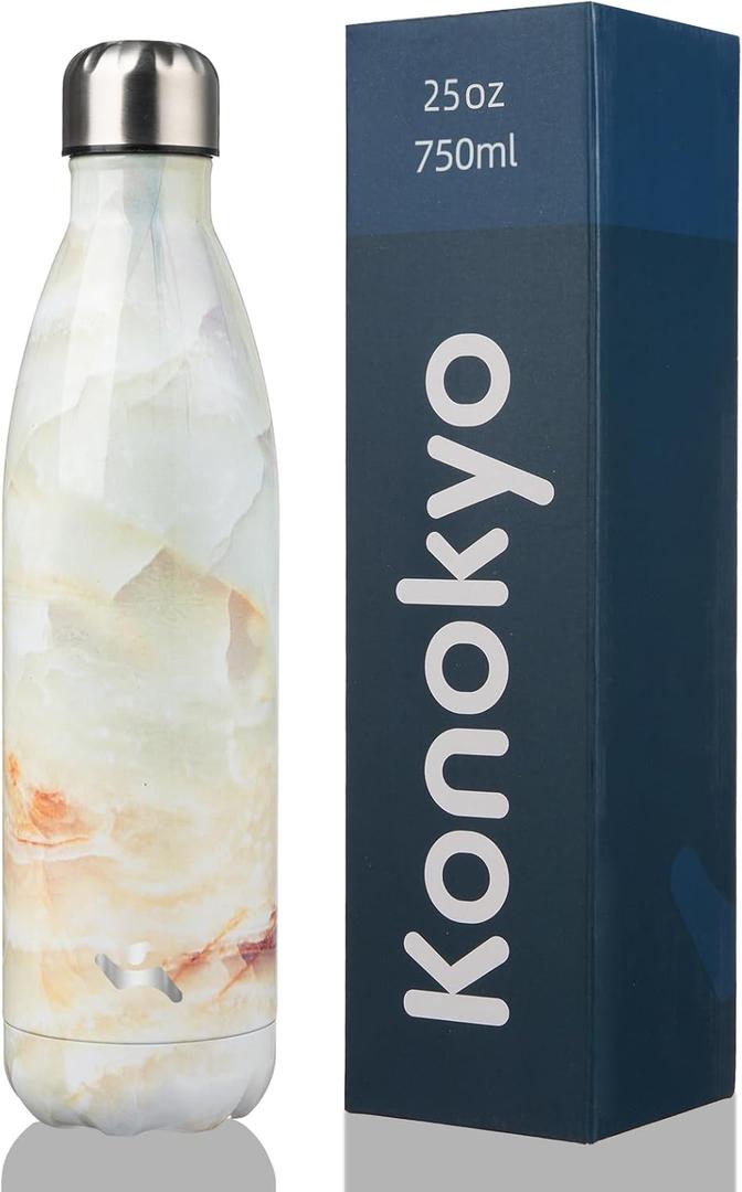 Konokyo Insulated Water Bottles, 25 oz Double Wall Stainless Steel Vacumm Metal Flask for Sports Travel, Marble Jade
