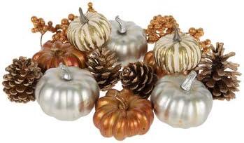 onlinepartycenter Copper Gold and Silver Pumpkins and Pinecones Fall Autumn Home