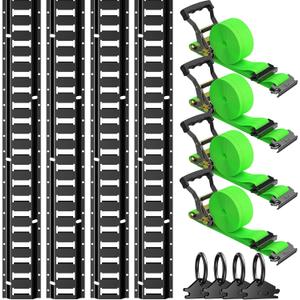 Trekassy 8ft E Track Rail Kit with 4 Ratchet Straps & 4 O-Rings, Heavy-Duty Black E-Track for Trailers, Vans, Trucks, Garages