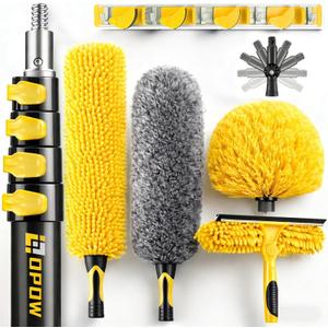 25 Foot High Ceiling Duster Kits with 4.5-18ft Heavy Duty Extension Pole, High Reach Duster for Cleaning,Microfiber Feather Duster,Cobweb Duster,Ceiling Fan Duster,Window Squeegee & Cleaner