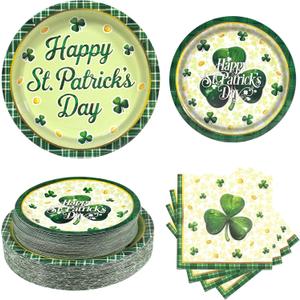 150pcs St. Patrick's Day Party Supplies,Shamrock Paper Plates and Napkins Set for St. Patrick's Day Party Decorations,Serve 50 Guests