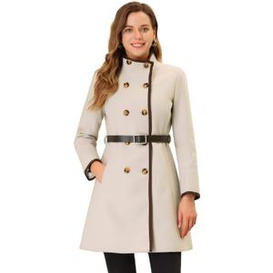 Allegra K Women's Stand Collar Coats Belted Mid-Long Winter Peacoat (Large, Beige) Allegra K Women's Stand Collar Coats Belted Mid-Long Winter Peacoat (Large, Beige)