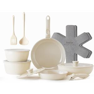 Redchef Ceramic Pots and Pans Set, Nonstick Kitchen Cookware Set with Detachable Handle, Non Toxic Cookware Set 16pcs, PFAS PFOA & PTFE Free, RV Ceramic Cookware for Camping, Dishwasher/Oven Safe