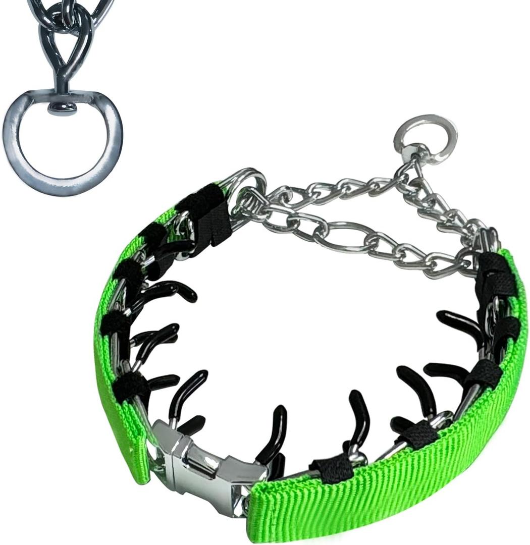 Prong Training Collar for Dogs, Rotating Ring Welding, Adjustable Dog Training Pinch Collar with Quick Release Buckle, for Small Medium Large Dogs (M/L(17-23" Neck, 3.2mm), Green)