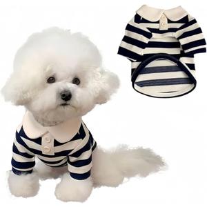 MANON ROSA Dog Clothes, Designer Boy Polo Shirt for Small Medium Dogs, Soft Puppy Outfit, Breathable Male Yorkie Chihuahua Shih Tzu Poodle Kitten Cat T-Shirt, Birthday Gifts - Blue, M, Fit 5.5-8.8lbs