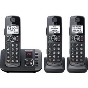 Panasonic DECT 6.0 Expandable System, Cordless Phones With Answering Machine and Call Blocking - 3 Cordless Phones 3 Handsets - KX-TGE633M (Metallic Black)