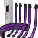 EZDIY-FAB PSU Cable Extension kit Sleeved Cable Custom Power Supply Sleeved Extension 16 AWG 24-PIN 8-PIN 6-PIN 4+4-PIN with Combs- Black/Purple