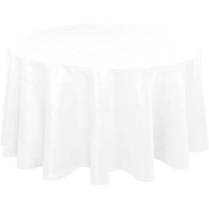 Hiasan Round Linen Tablecloth 108 Inch - Wrinkle and Stain Resistant Washable Polyester Fabric Table Cloth for Dining Room Kitchen Party, White