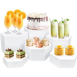 6 Pcs Buffet Risers, Dessert Stands, Acrylic Boxes for Display, Hexagonal Jewelry Showcase, Riser Display Cases Acrylic Display Base (White)