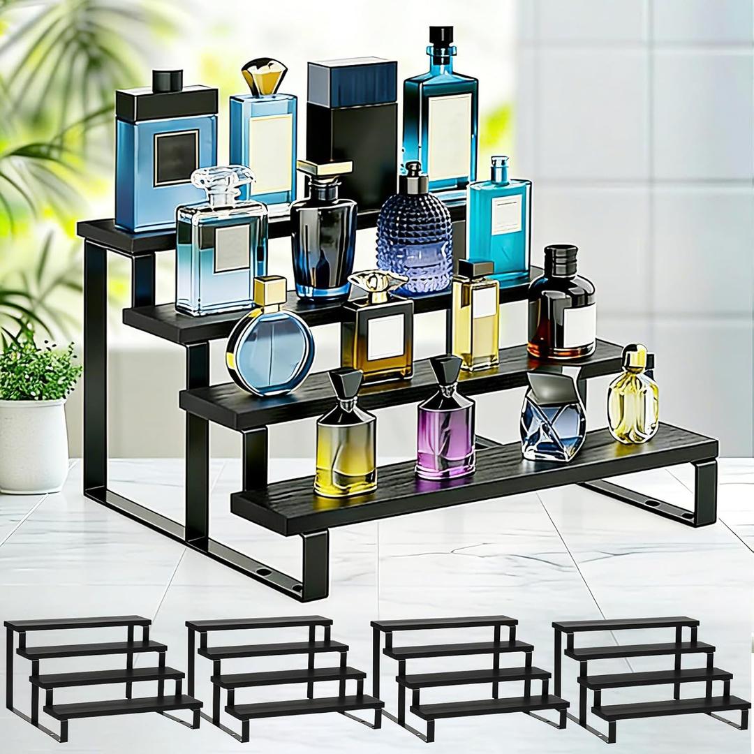 Thyle 4 Pack 13.8" Wood Tiered Display Stand 4 Tier Wooden Cupcake Display Riser Wedding Cupcake Shelf Cologne Stand for Men Vendor Booth Organizer Shelf for Wedding Bridal Shower Graduation Party