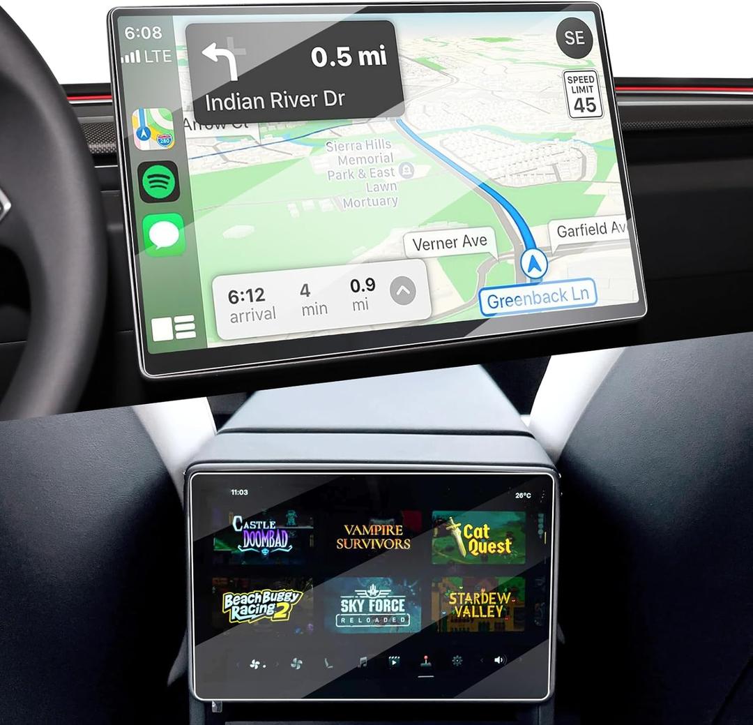 2 PCS Screen Protector for Tesla Model 3 Highland 2024 2025&New Model Y Juniper 2025 2026 accessories, 15.4-Inch Front & 8-Inch Rear Touchscreen 9H Anti-scratch, Anti-Glare Tempered Glass Protector Film