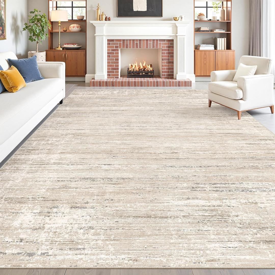 zesthome Washable Rug 8x10, Stain Resistant 8x10 Area Rugs for Living Room, Non Slip Backing Abstract Rugs for Bedroom, Folable Machine Washable Area Rug (Beige,8'x10')