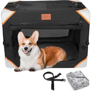 Collapsible Dog Crate-Portable Dog Crates for Small Medium Dogs,4-Door Portable Pet Travel Crate,Sturdy/Breathable/Comfortable,Indoor & Outdoor & Car Back Seat;Soft Dog Blanket (Medium (30"L x 21"W x 21"H))
