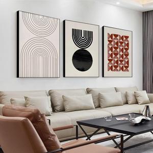 ARTFEB Framed Boho Abstract Wall Art for Living Room, Black Beige Large Canvas Artwork, Modern Geometric Minimalist Prints Wall Decor for Bedroom Hallway Office,24x32 inches, 3 Pieces