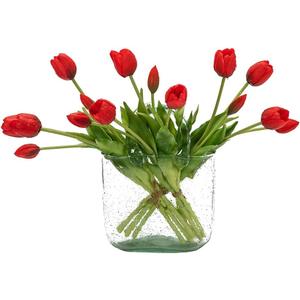 DUYONE 15pcs Artificial Tulips Flowers, Latex Bouquet, Fake Tulips for Office Wedding Party Home Kitchen Garden Decoration(Red,15pcs)