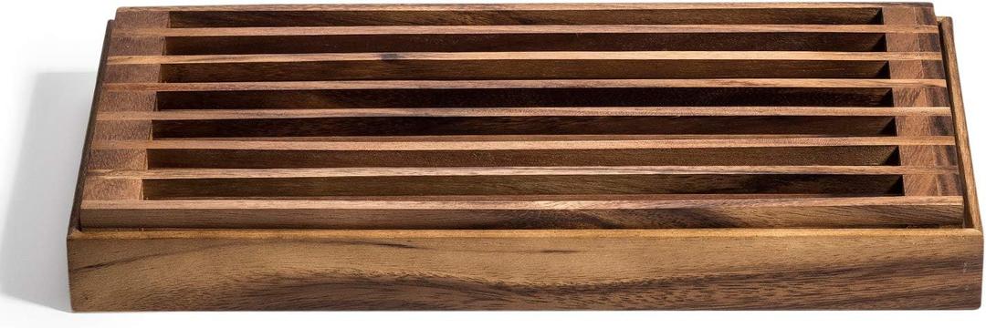 Acacia Wood Three-in-One Trivet and Bread Crumb Catcher Tray, 15.5" x 8.25" x 1.5"