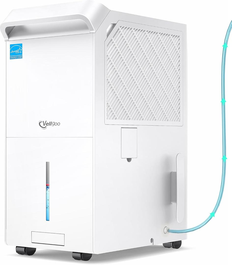 6,000 Sq.Ft Most Efficient Energy Star 2025 Dehumidifier with Pump,Vellgoo Max 140 Pint/D Smart Compressor Dehumidifier for Basement with Drain Hose, for Home,Large Rooms