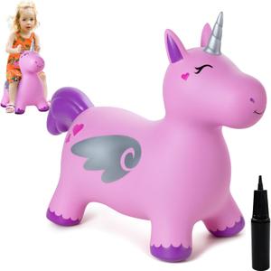 ZOOJOY Unicorn Bouncy Hopper, Inflatable Bouncy Horse Hopping Toys for Toddlers 1-3, Indoor Outdoor Bounce and Ride On Bouncer Boys Girls, Birthday with Free Pump