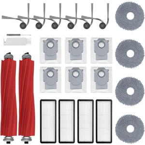 24Pcs Qrevo S Pro Accessories Kit Replacement Compatible with Roborock QV 35A/QV 35S/Qrevo S Pro Robot Vacuum,2 Main Brush,4 Mop Cloth Pads,6 Side Brushes,4 HEPA Filters,6 Dust Bag,1 Cleaning Tool