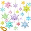 51 Pcs Colorful Snowflake Ornaments Acrylic Snowflake Pendants for Christmas Tree Wedding Party Winter Party Ceiling Hanging Deco