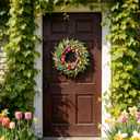 Spring Tulip Wreath for Front Door, 22 Inch Tulip Lavender Floral Wreath, Artificial Spring Summer Wreath for Indoor Outdoor Door Wall Window Decor, Seasonal Home Decor