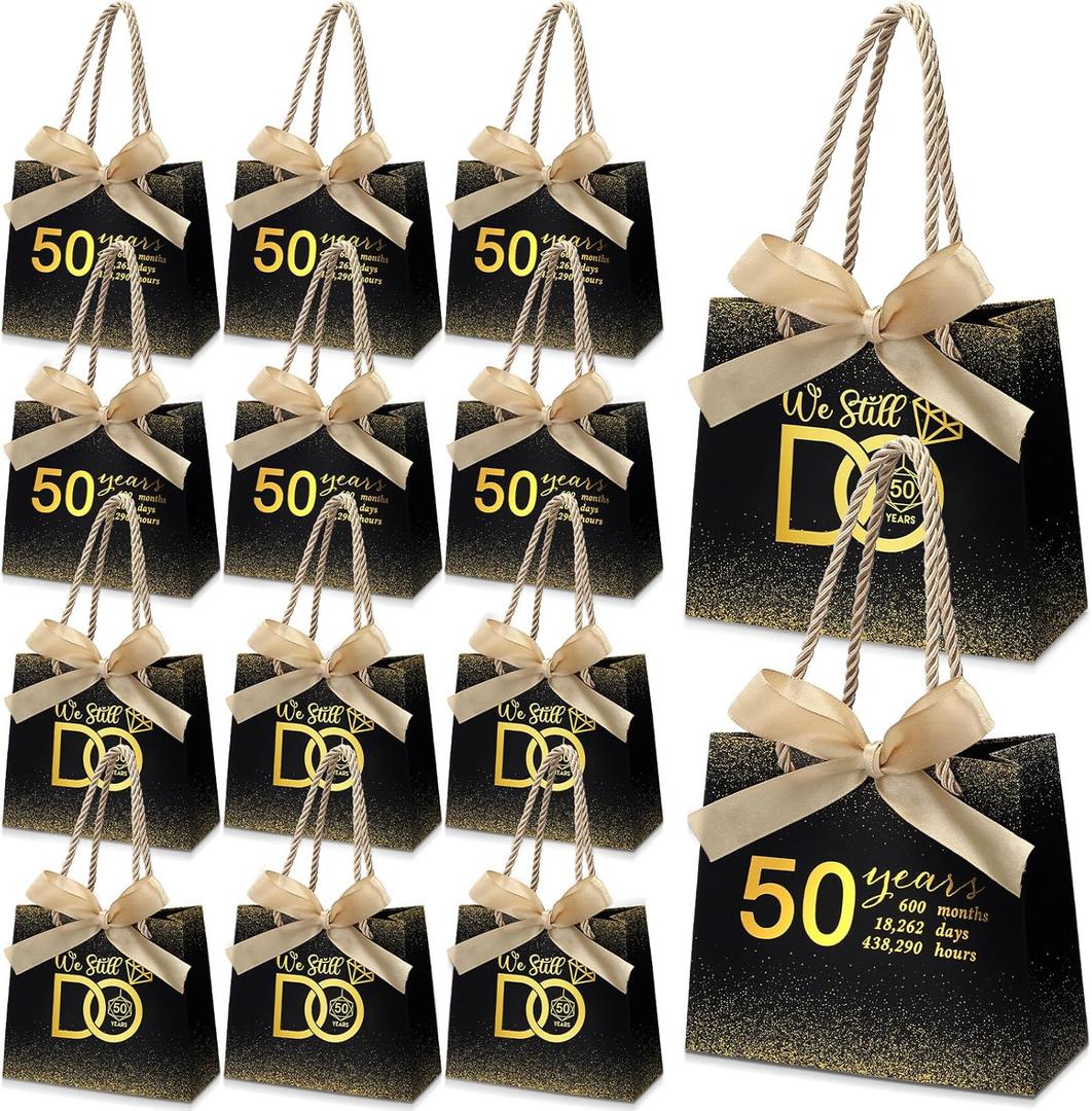 Spakon 25 Pcs 50th Anniversary Party Favors Gift Bags with Ribbons Handle Birthday for Guests Black and Gold We Still Do Gift Bags Men Women Golden Wedding Supplies