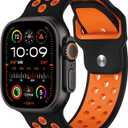 Sport Bands Compatible with Apple Watch Ultra 2 Bands for Men, Soft Silicone Strap for Series 10/9/8/7/6/5/4/3/SE 49mm 45mm 46mm 44mm 42mm -Comfortable Breathable iWatch Wristbands (Black Orange)