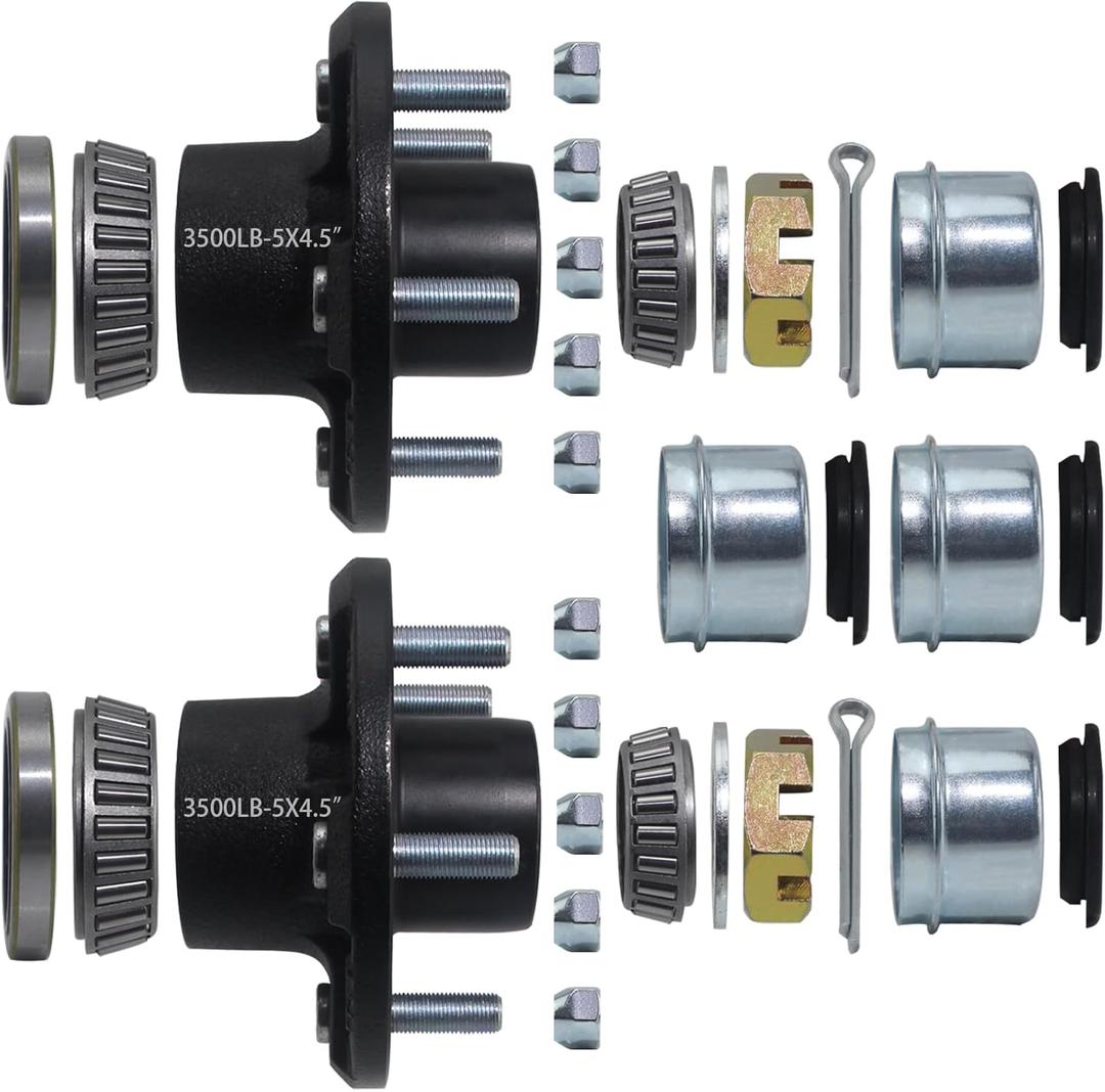 iBroPrat 2 Sets 3500lb Trailer Hub Kit 5 Bolt 4.5, Trailer Axle Kit for 3500 lb 5 Lug Diameter 6.34" Trailer Hub with L44649(I.D 1-1/16'') L68149(I.D 1-3/8'') Bearing Extra Dust Cap and Rubber Plug