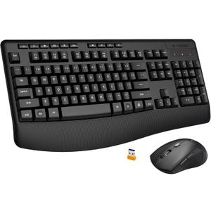 Wireless Keyboard and Mouse Combo,Silent Soft Touch Quiet Keyboard Less Noise 90%,Ergonomic with Wrist Rest,2.4GHz 104 Keys Full Size,2400 DPI Mouse,for Office/Work/Home/PC Computer/Laptop/Mac,Black