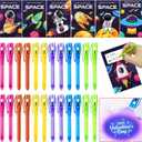 24 Pack Valentines Day Gifts for Kids,Invisible Ink Pen with UV Light and Space Astronaut Valentines Cards Bulk Spy Pen for Kids Boys Girls Classroom Exchange Prizes Party Favors Toys