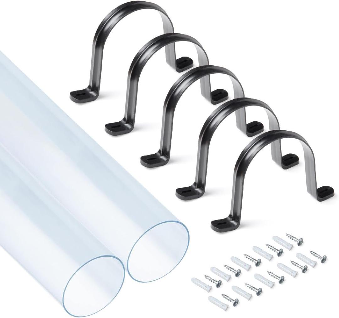 POWERTEC Clear PVC Pipe 4" x 36" Long, 2PK Plastic Tubing and 5PK Pipe Straps w/Anchors & Screws Compatible w/Dust Collection Fittings - Hose for Woodworking Tools (70471)