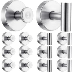 12 Pack Suction Cup Hooks for Shower Stainless Steel Shower Towel Hook No Drill Suction Hooks for Bathroom Heavy Duty Towel Hook(Silver)