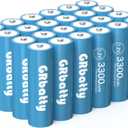 AA Rechargeable Batteries NiMH, 3300mAh Long Lasting, 1.2V 1200 Cycles, 24 Count for Household, Cordless Phones, Remote Controls, Electronics