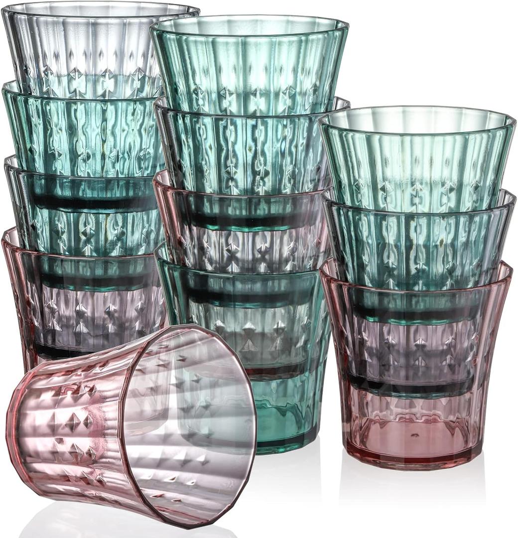 AVLA 12 Pack Plastic Water Tumblers, 10 OZ Unbreakable Acrylic Drinking Glasses, Transparent Reusable Juice Wine Cup, BPA-free Small Stackable Kids Drinkware for Home, Picnic, Party, Dishwasher Safe