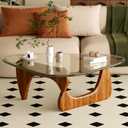 Coffee Table for Living Room Mid Century Modern Center Table with Glass Top and Wood, Transparent/Walnut, 36 Inch